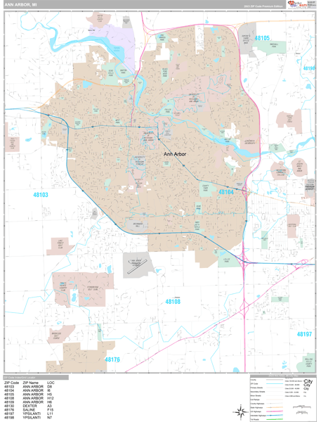 Ann Arbor, MI Wall Map